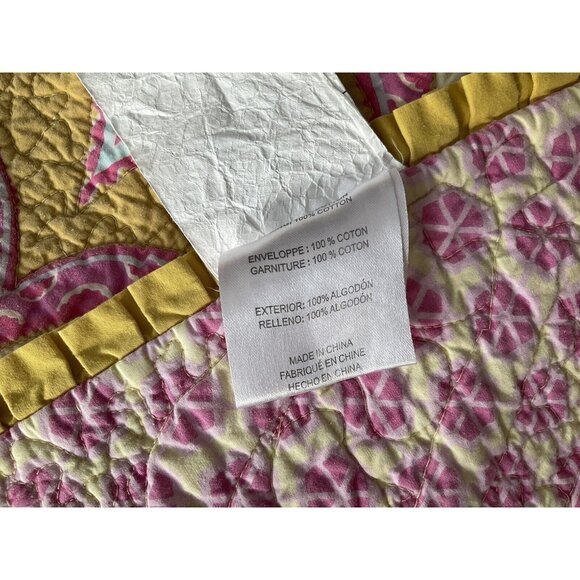 Dena Home Twin Quilt & 2 Shams Pink, Aqua, Yellow & Green Casablanca Moroccan - Picture 5 of 16